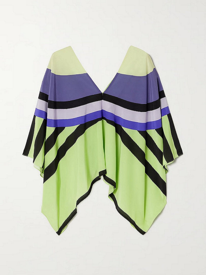 V-Neck Style Circular Printed Silk Crepe Co-ord Sets For Women And Girl's J5693