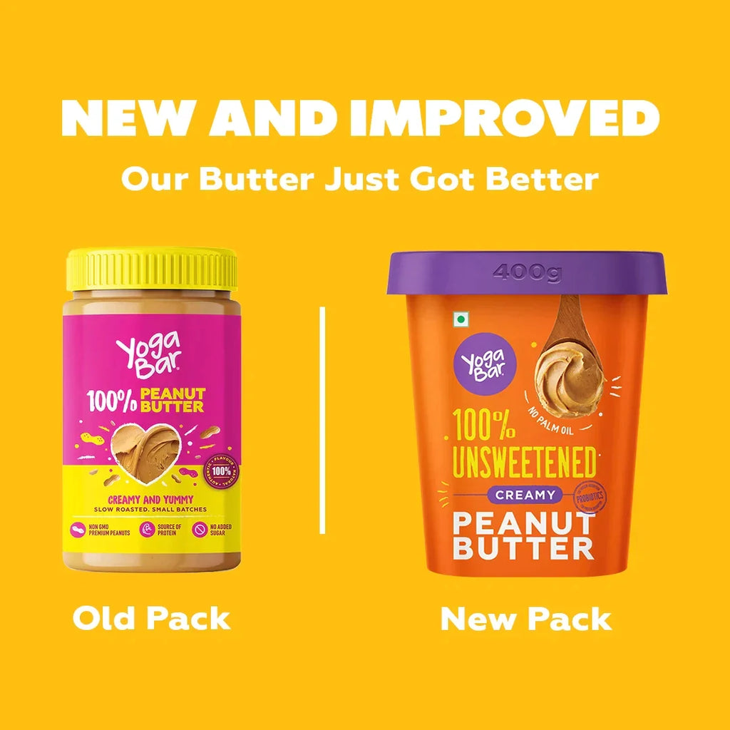 Yogabar Creamy 100% Unsweetened Peanut Butter - 400 gms