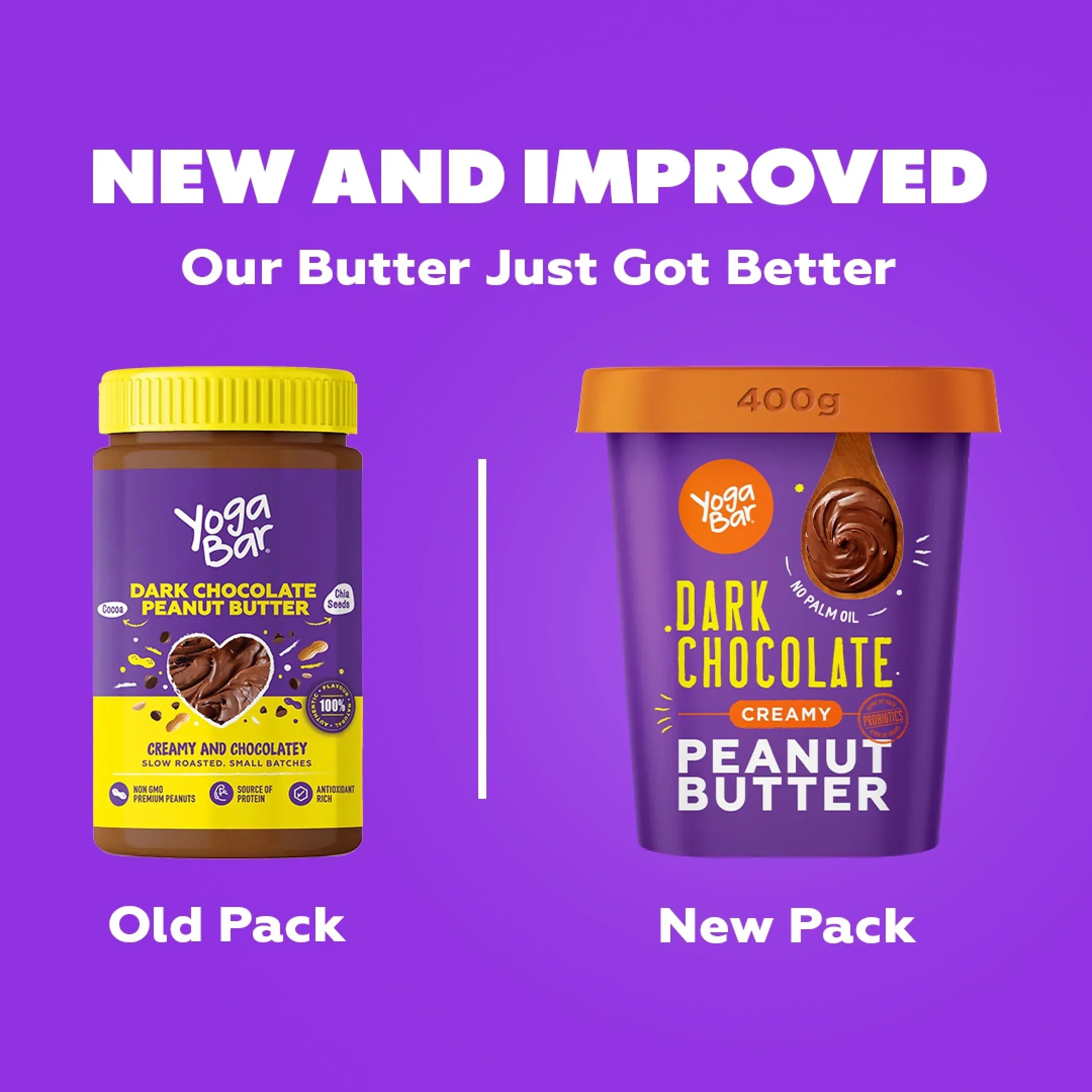 Yogabar Creamy Dark Chocolate Peanut Butter with Probiotics - 400 gms