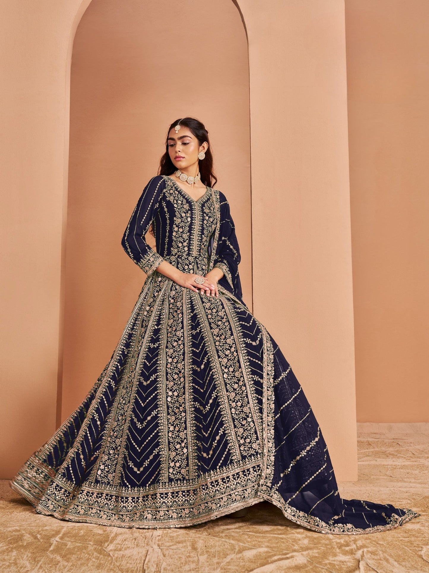 Anaita Navy Blue Georgette Embroidered Salwar Suit