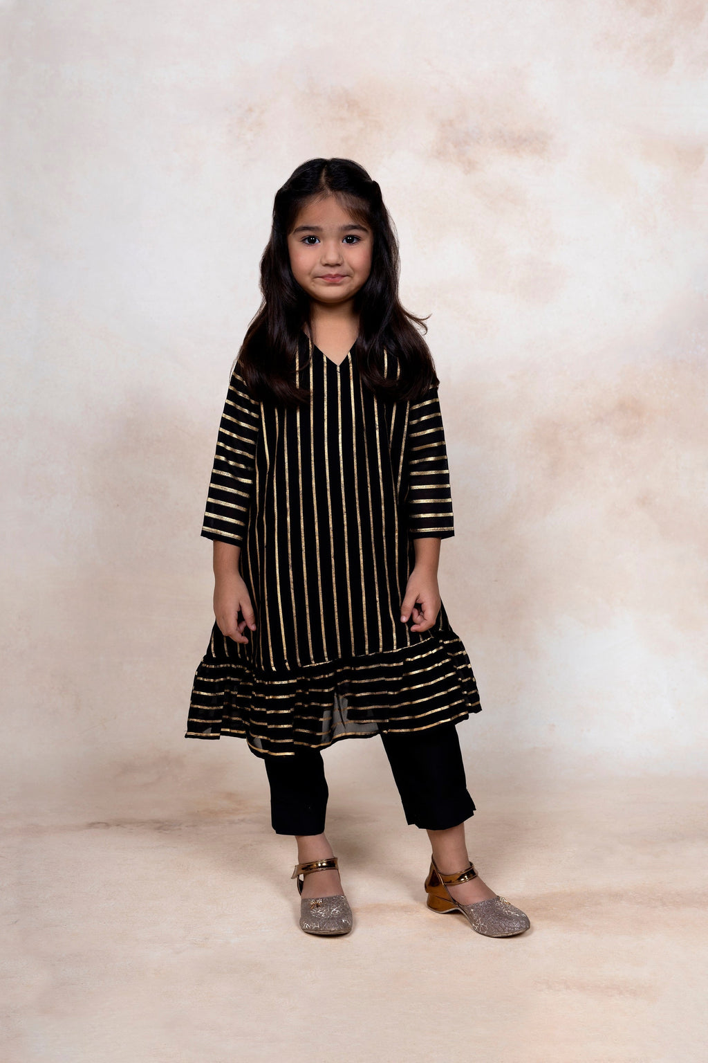 Ahalyaa Black Georgette Curved Kurta Sets