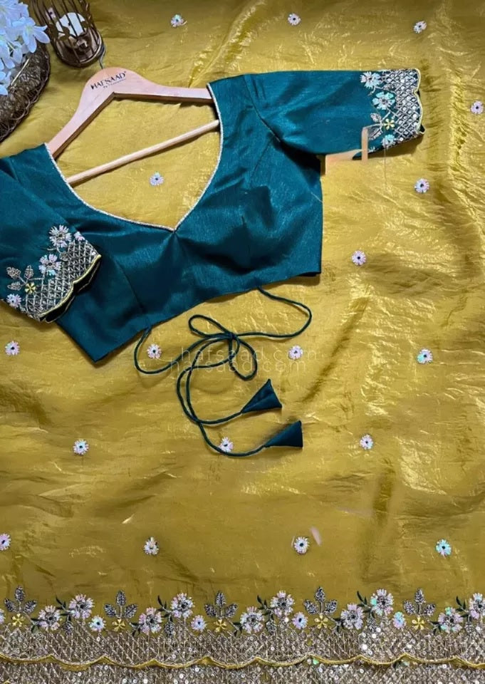 Crunchy Silk With Sequence Work Saree Blouse For Women's