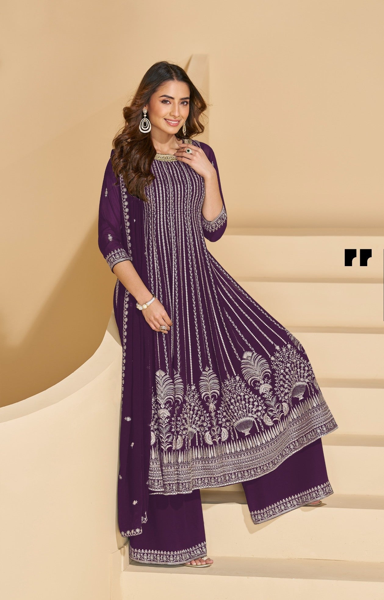 Anaita Violet Faux Georgette Stitched Plazzo Suit with Sequence Work