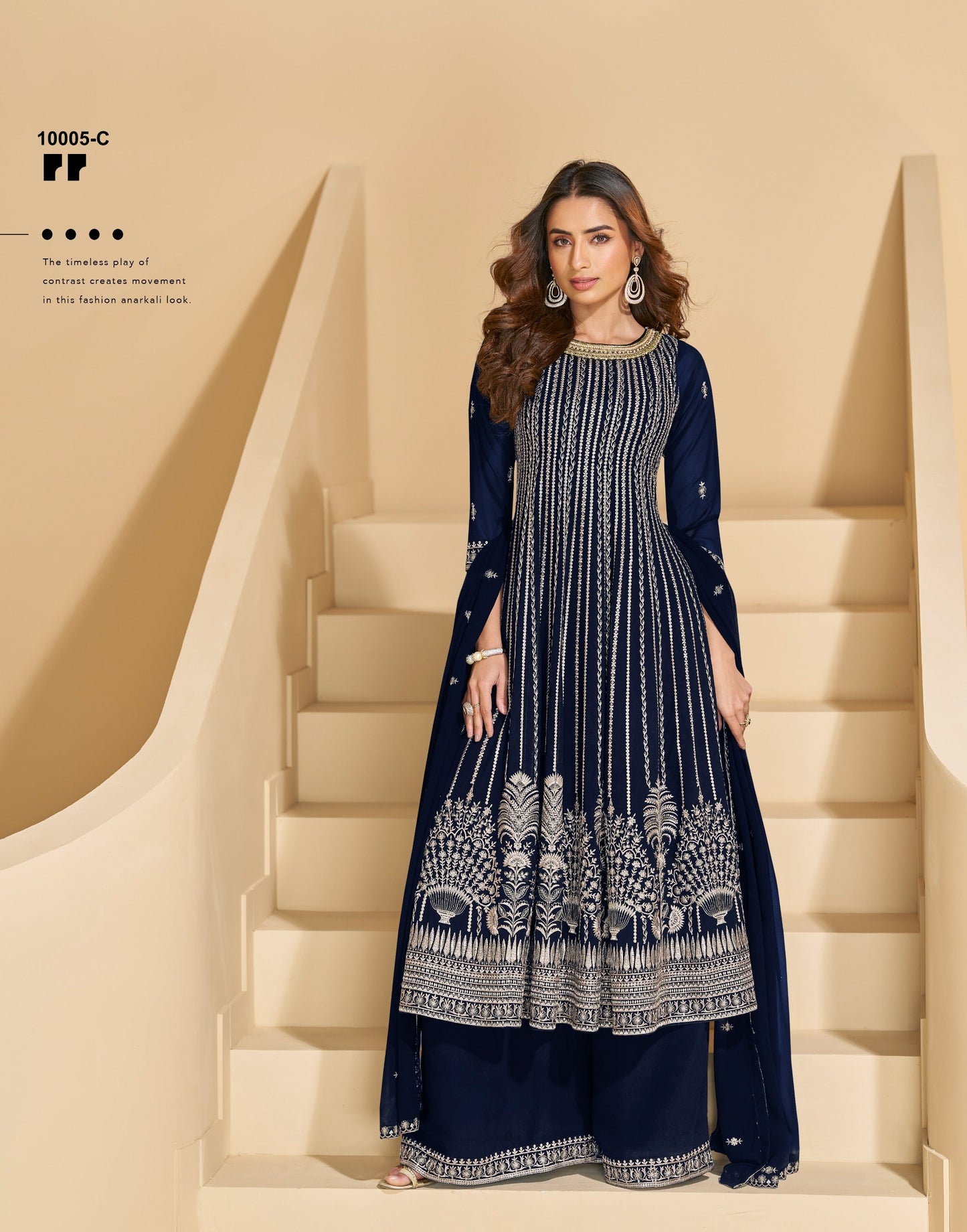 Anaita Navy Faux Georgette Stitched Plazzo Suit with Sequence Work
