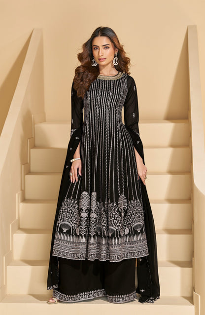 Anaita Black Georgette Stitched Suit With Embroidery & Sequence Work