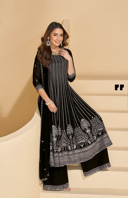 Anaita Black Georgette Stitched Suit With Embroidery & Sequence Work