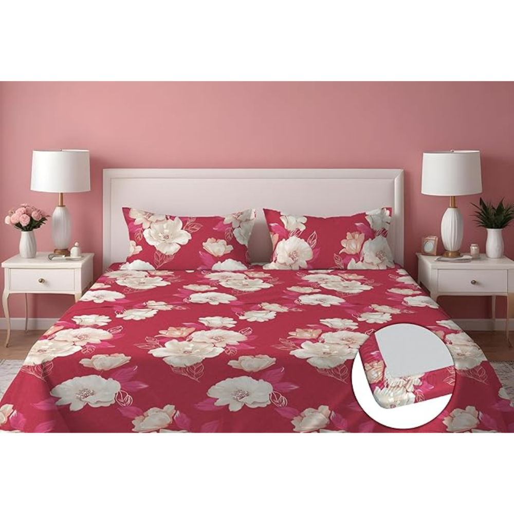 Dreamlet Presents Luxurious Supersoft Cotton Feel 210tc King Size Elastic Fitted Double Bedsheets With 2 Pillow Covers | Red