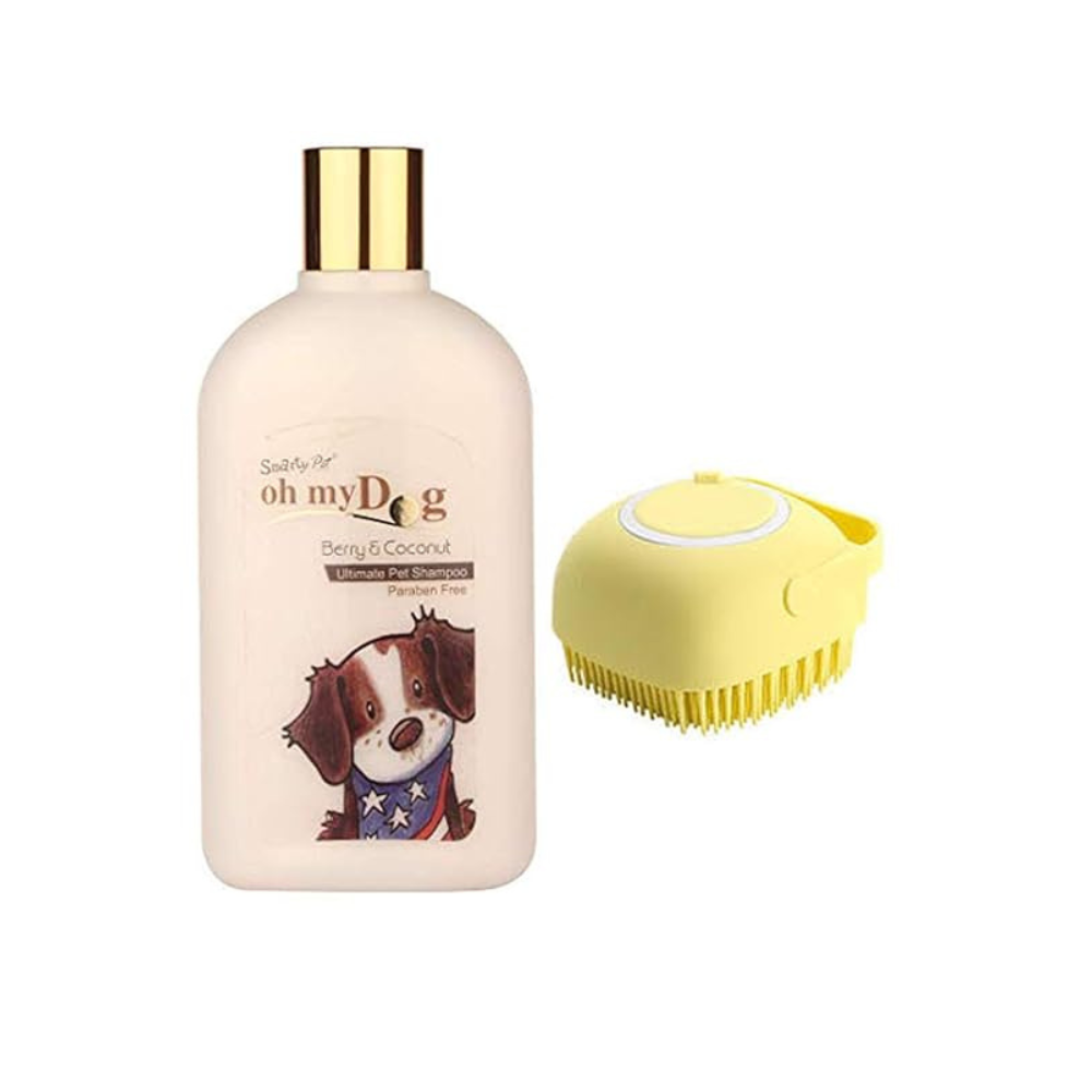Pet Needs Oh My Dog Paraben Free Ultimate Pet Shampoo With Mini Soft Silicone Dog Shampoo Dispenser Brush | 500 Ml