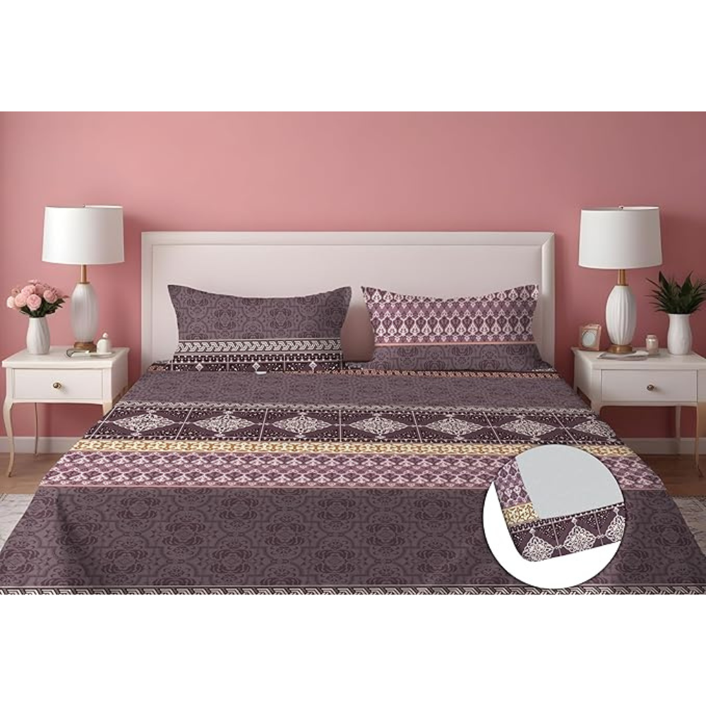 Dreamlet Presents Luxurious Supersoft Cotton Feel 210tc King Size Elastic Fitted Double Bedsheets With 2 Pillow Covers Color | Multi