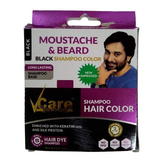 Vcare Moustache and Beard Black Colour Shampoo - 5ml Pack