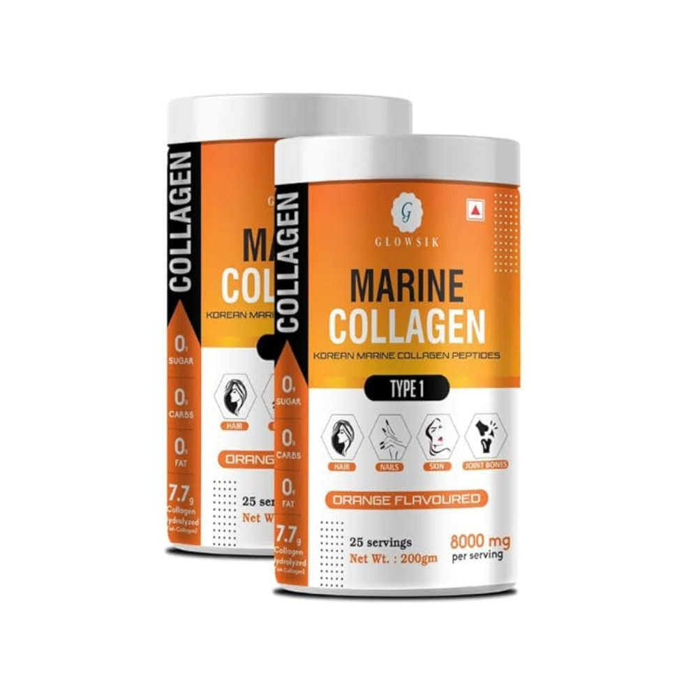 Glowsik Korean Marine Collagen Powder | Marine Collagen Supplements for Women and Men - 400 Gms | Oranges