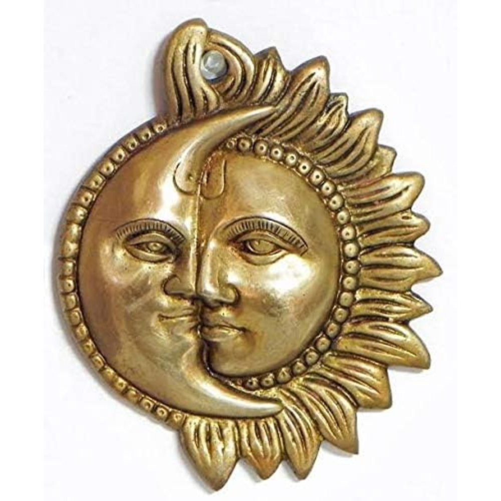 The Advitya Brass Sun Moon Wall Hanging Plate for Wall Decor | Showpiece for Home Decor | Wall Decoration Mandir Diwali Gift