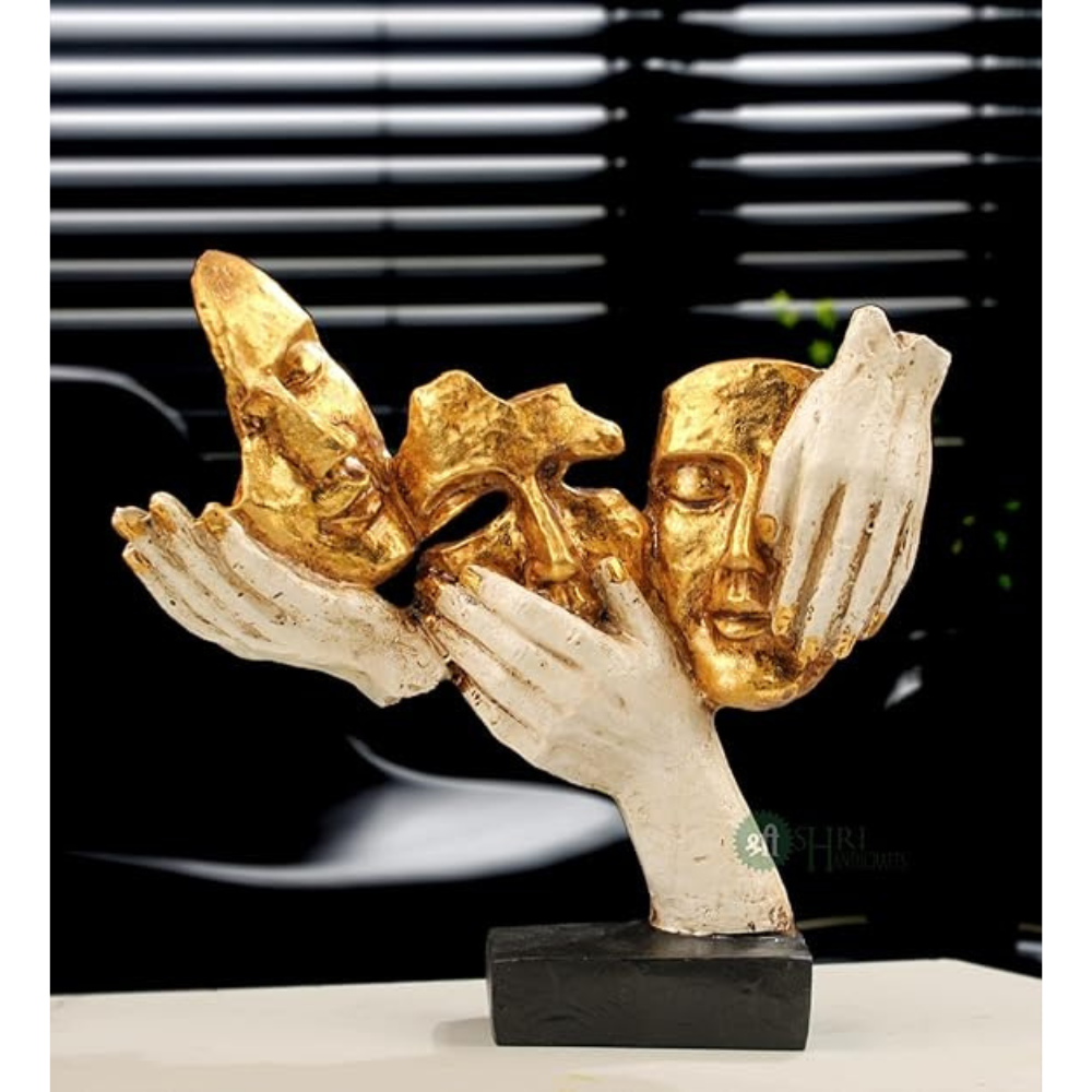 Indicast Resin Modern Human Faces Statue Sculpture Table Desk Decor 10 Inch Handcrafted Decorative Showpiece