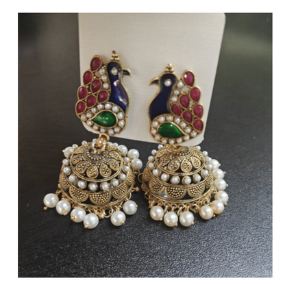 Mominos Fashion Johar Kamal Traditional Peacock Design Multi Color Jhumka