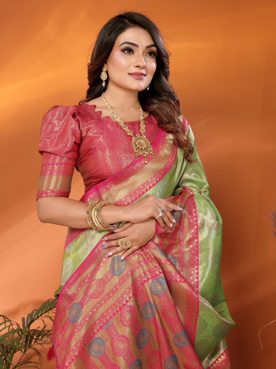 Anaita Green Banarasi Tissue Silk Saree With Weaving Work