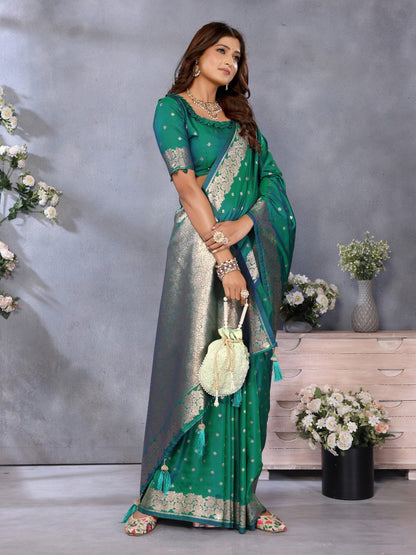 Anaita Green Premium Banarasi Tissue Silk Saree With Gala Weaving Work