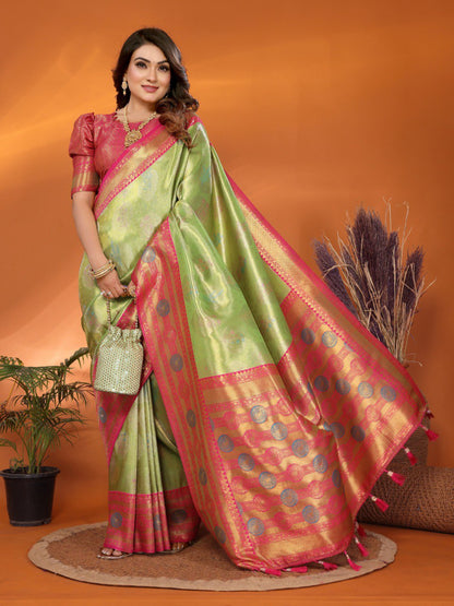 Anaita Green Banarasi Tissue Silk Saree With Weaving Work