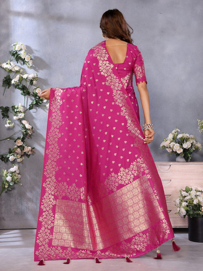 Anaita Rani Pink Premium Banarasi Tissue Silk Saree With Gala Weaving Work