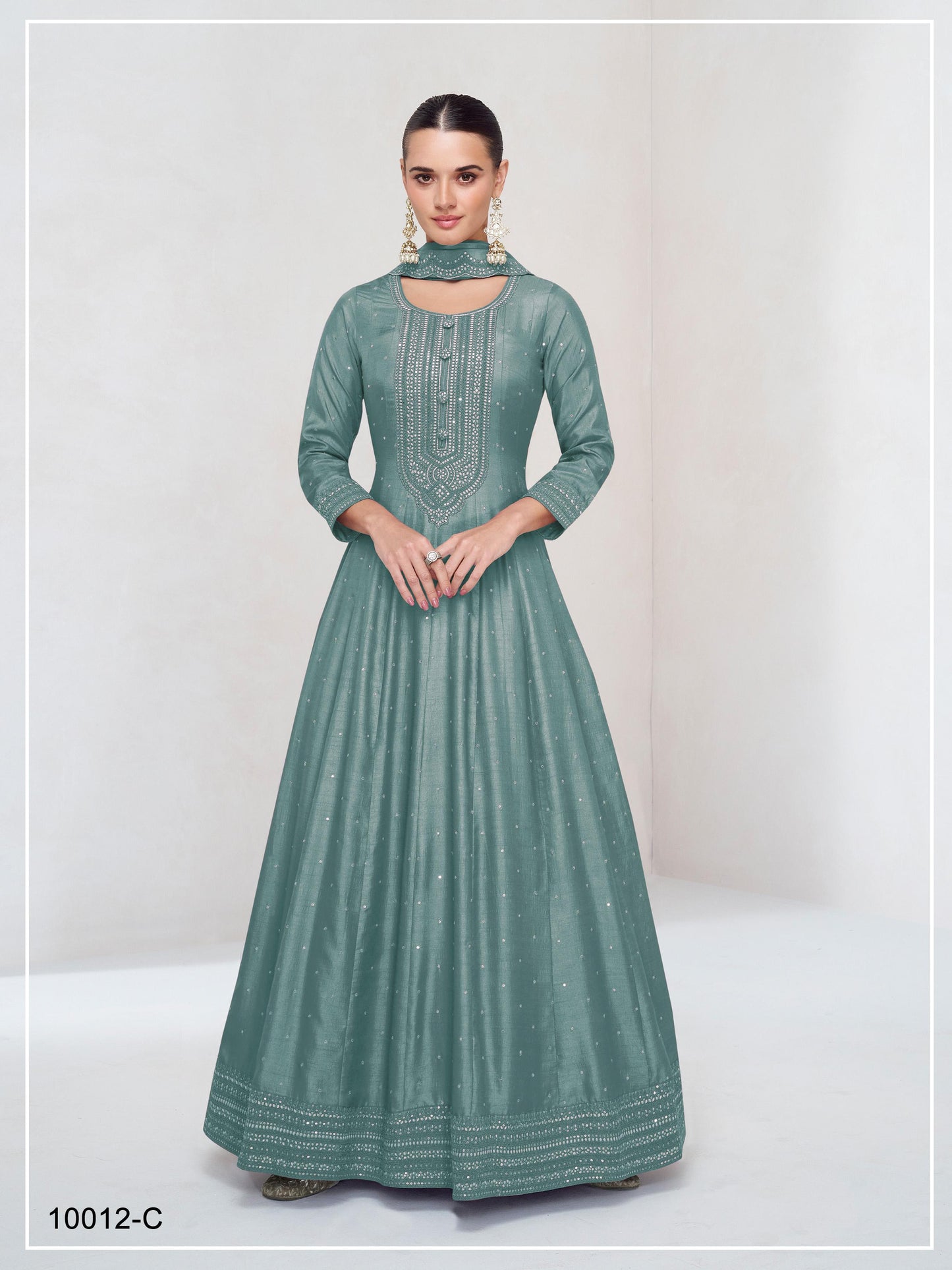 Anaita Teal Green Embroidered Vichitra Silk Stitched Anarkali Suit