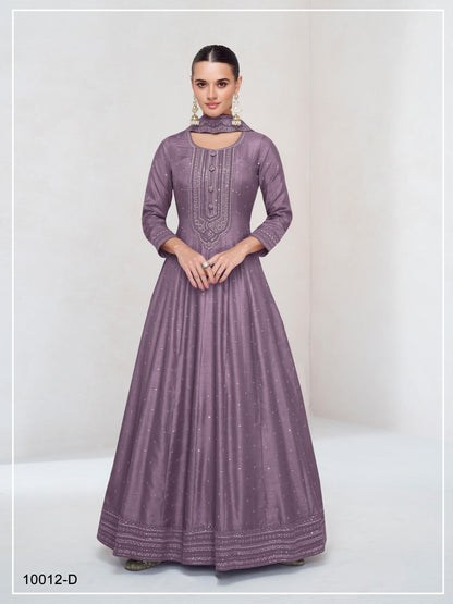 Anaita Lavender Embroidered Vichitra Silk Stitched Anarkali Suit