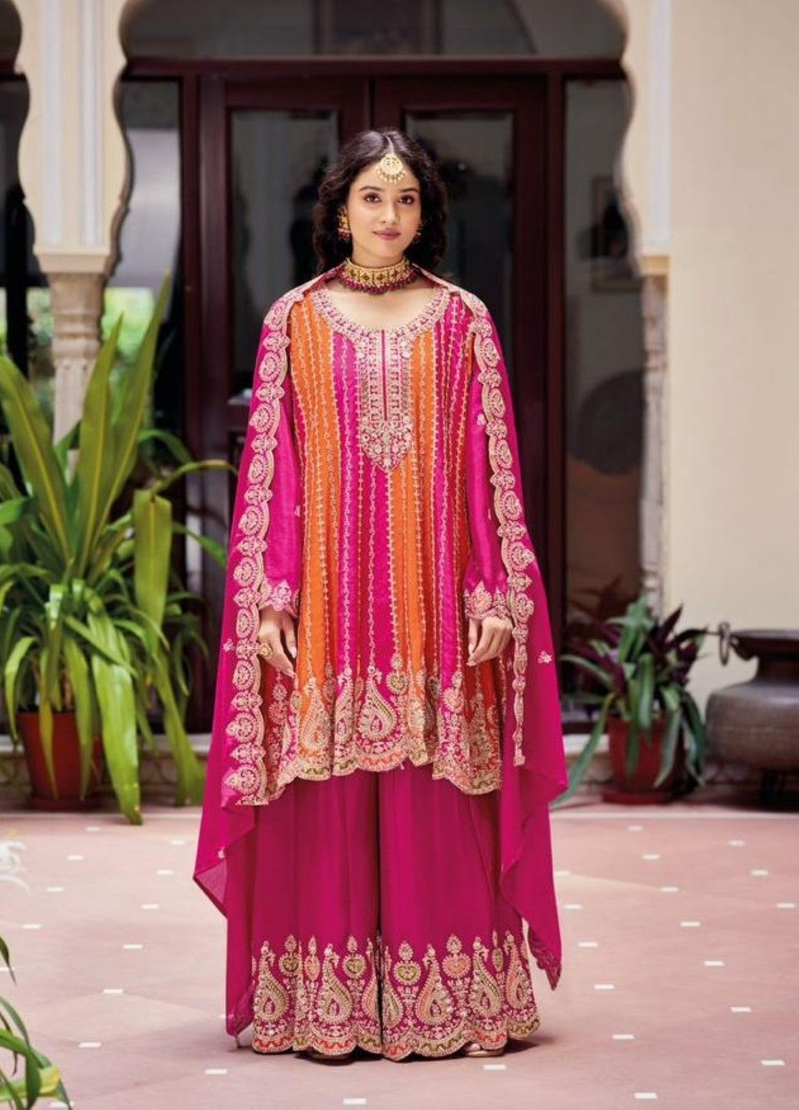 Anaita Pink Chinon Stitched Suit With Embroidery Work