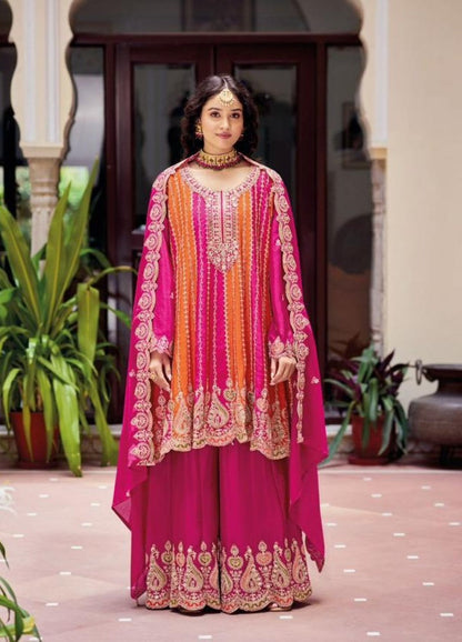 Anaita Pink Chinon Stitched Suit With Embroidery Work