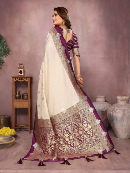 Anaita Beige Handloom Kalamkari Silk Saree With Zari Woven Work