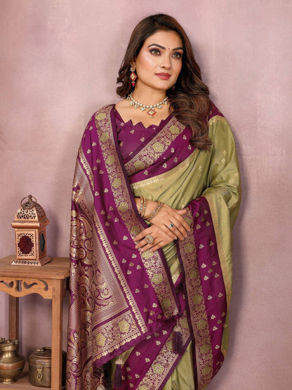 Anaita Green Handloom Kalamkari Silk Saree With Zari Woven Work