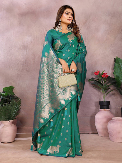 Anaita Green Premium Banarasi Tissue Silk Saree With Gala Weaving Work