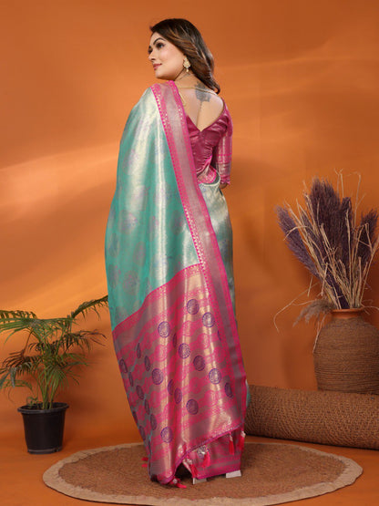 Anaita Sky Blue Banarasi Tissue Silk Saree With Weaving Work