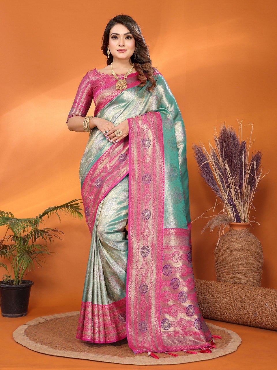 Anaita Sky Blue Banarasi Tissue Silk Saree With Weaving Work
