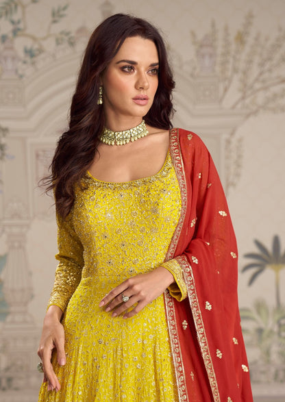 Anaita Yellow Georgette Stitched Anarkali Suit With Embroidered Sequins Work