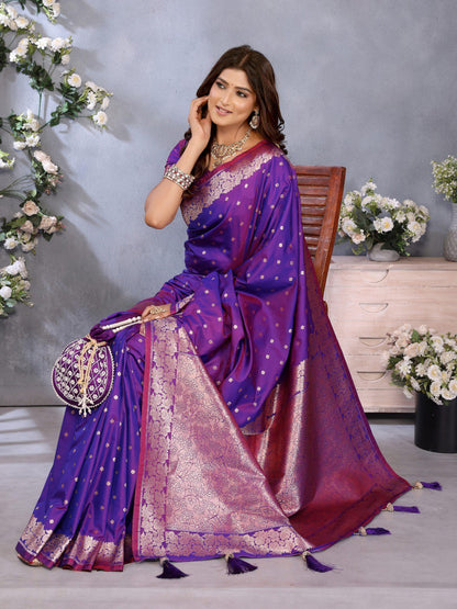 Anaita Purple Premium Banarasi Tissue Silk Saree With Gala Weaving Work