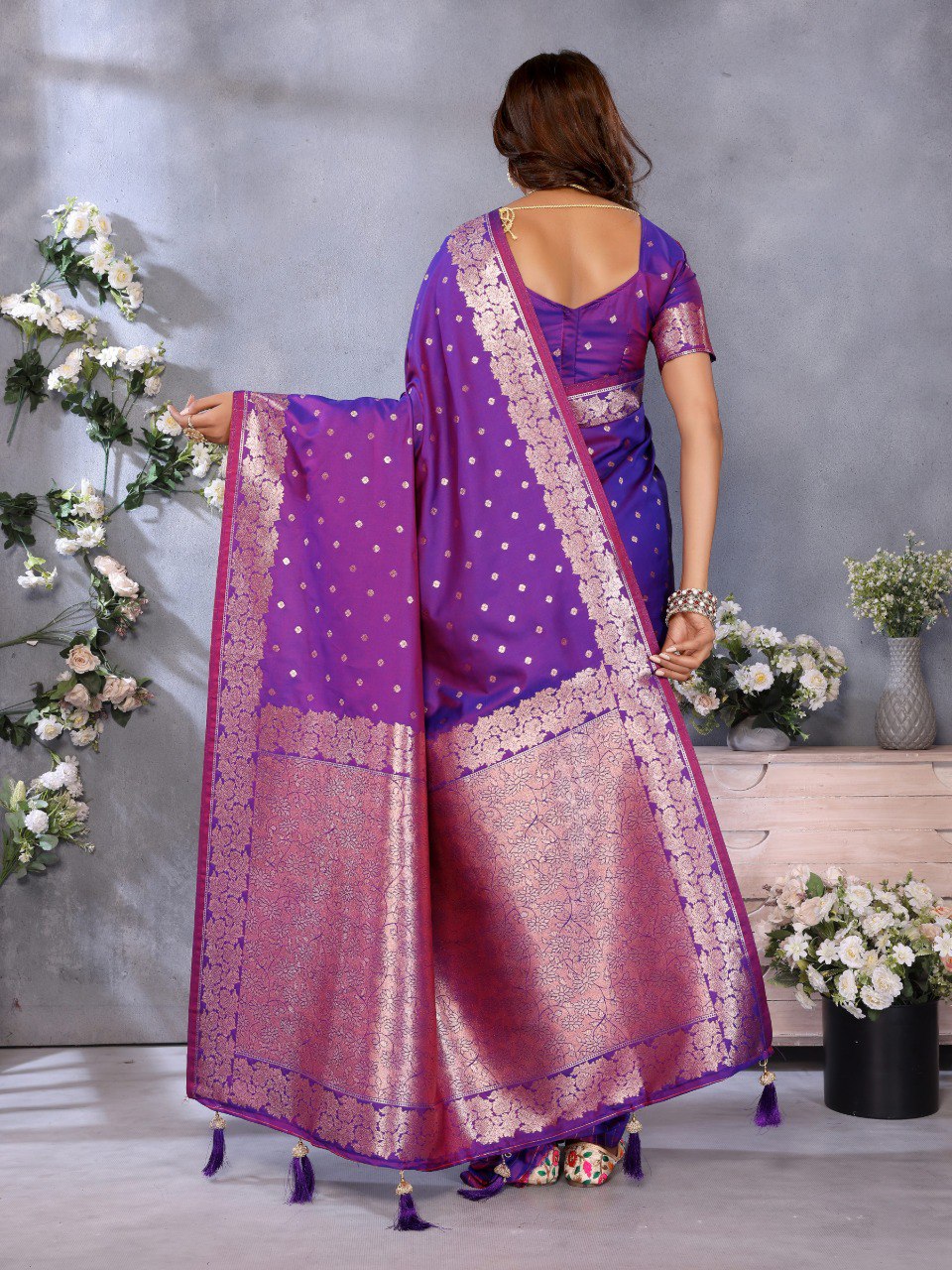 Anaita Purple Premium Banarasi Tissue Silk Saree With Gala Weaving Work