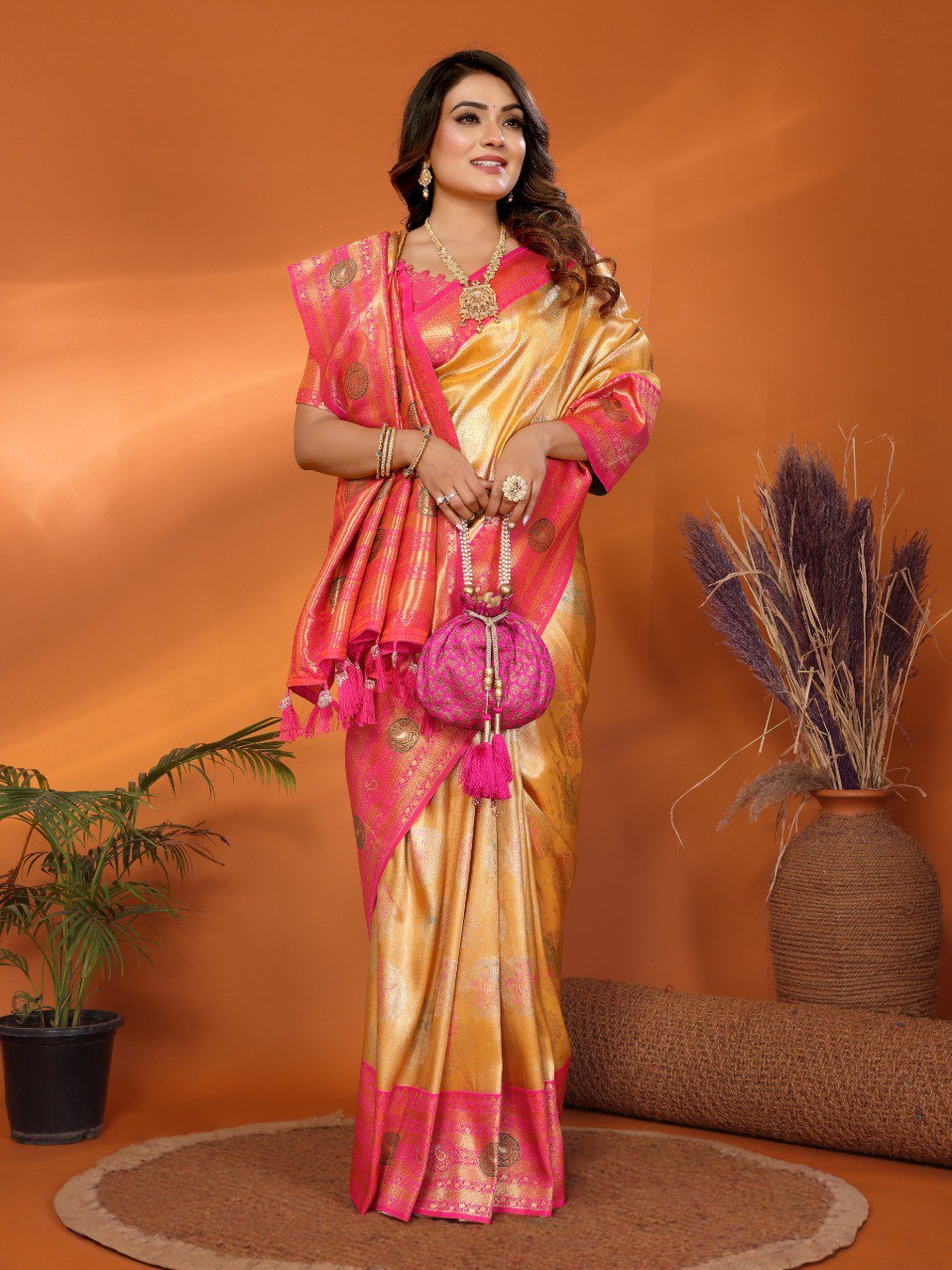 Anaita Yellow Banarasi Tissue Silk Saree With Weaving Work