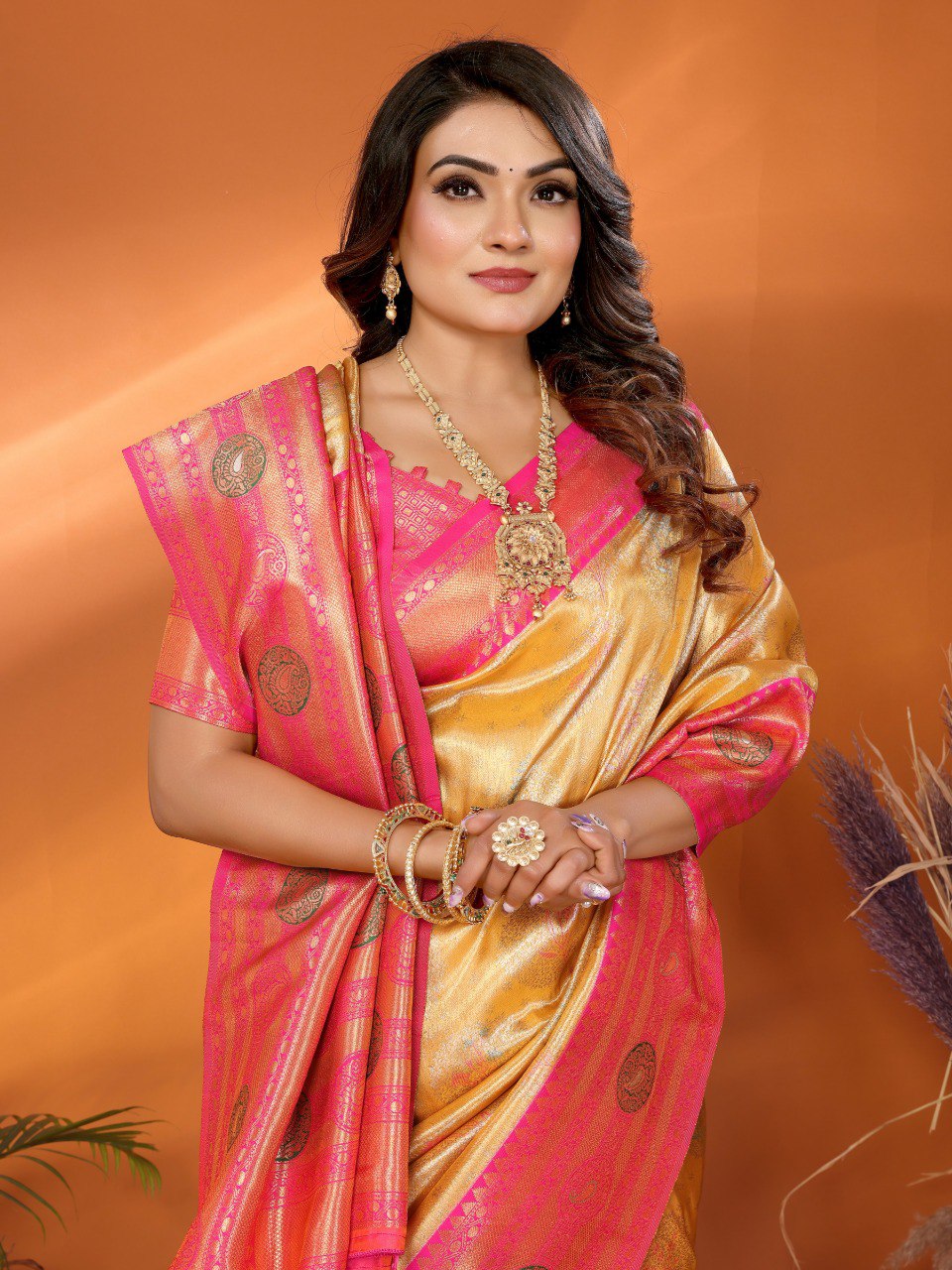 Anaita Yellow Banarasi Tissue Silk Saree With Weaving Work