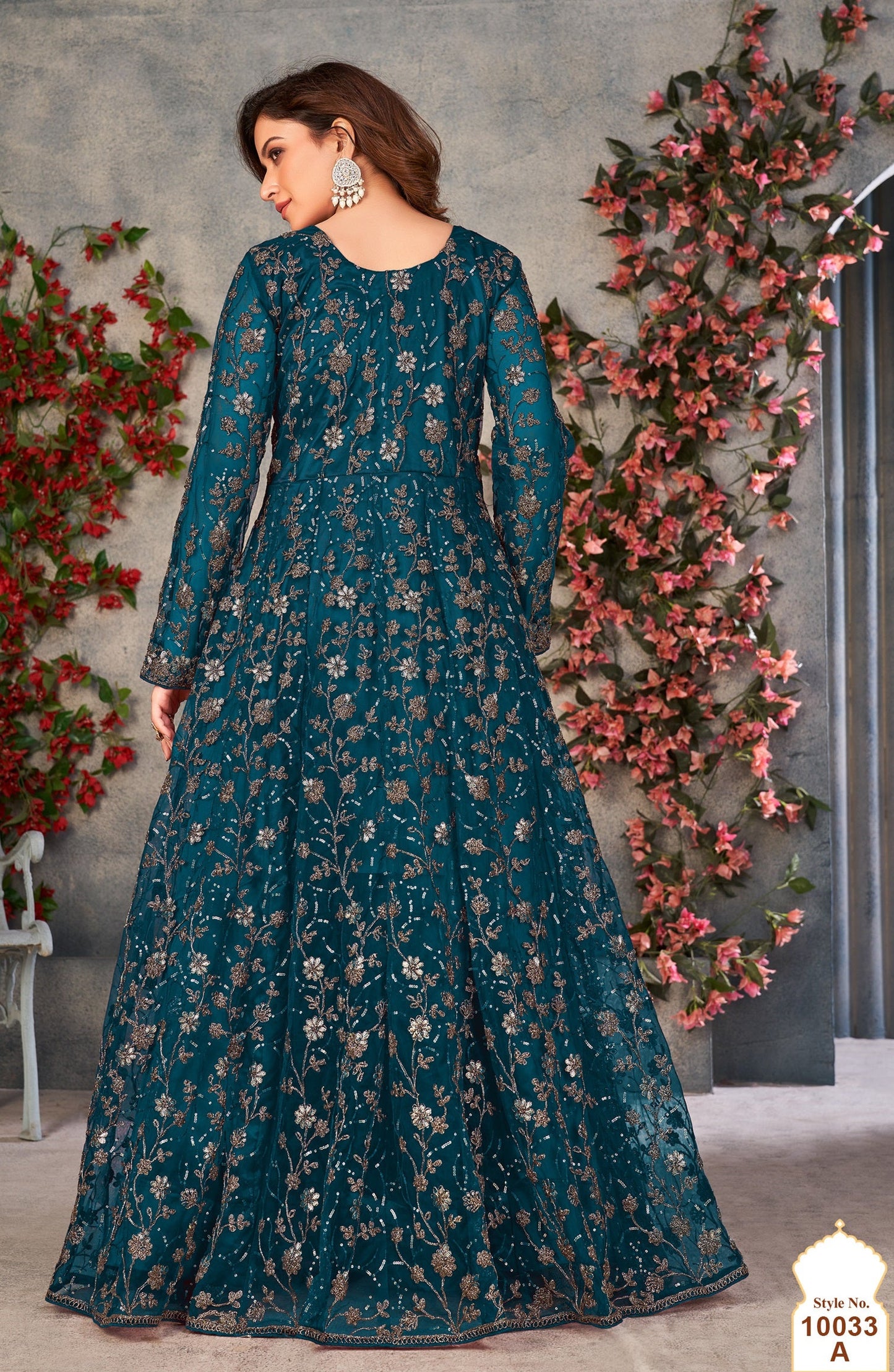 Anaita Teal Embroidered Butterfly Net Anarkali Suit