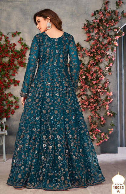 Anaita Teal Embroidered Butterfly Net Anarkali Suit