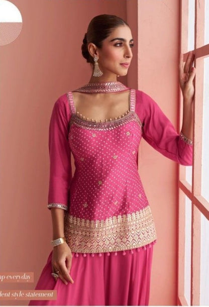 Anaita Pink Chinon Stitched Suit With Embroidery Work