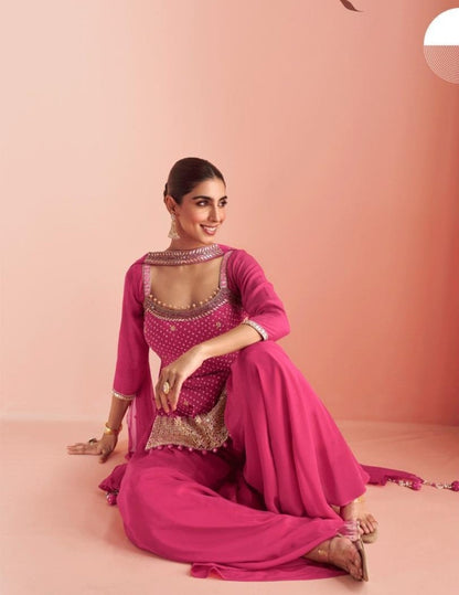 Anaita Pink Chinon Stitched Suit With Embroidery Work