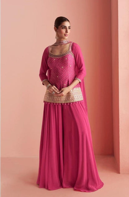 Anaita Pink Chinon Stitched Suit With Embroidery Work