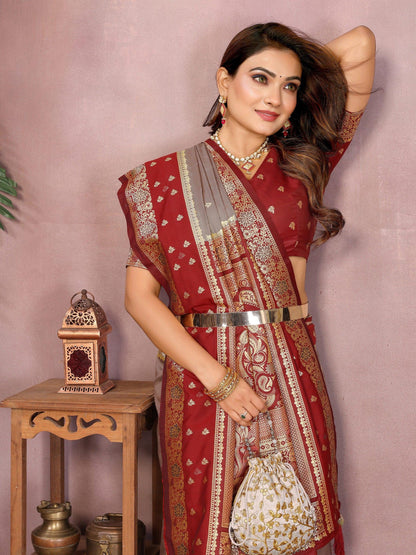 Anaita Grey Handloom Kalamkari Silk Saree With Zari Woven Work