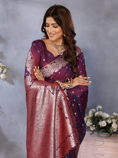 Anaita Maroon Premium Banarasi Tissue Silk Saree With Gala Weaving Work