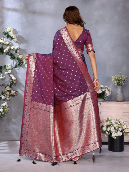 Anaita Maroon Premium Banarasi Tissue Silk Saree With Gala Weaving Work