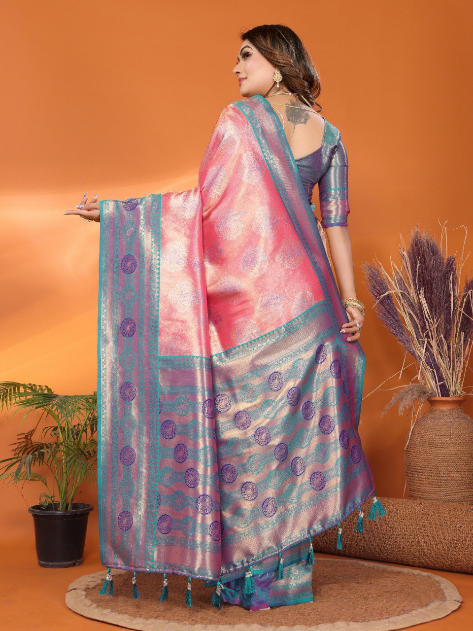 Anaita Pink Banarasi Tissue Silk Saree With Weaving Work