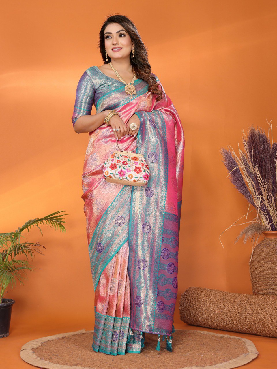 Anaita Pink Banarasi Tissue Silk Saree With Weaving Work