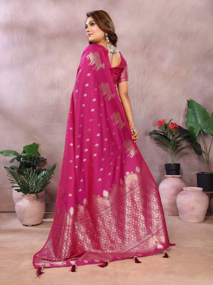 Anaita Pink Premium Banarasi Tissue Silk Saree With Gala Weaving Work