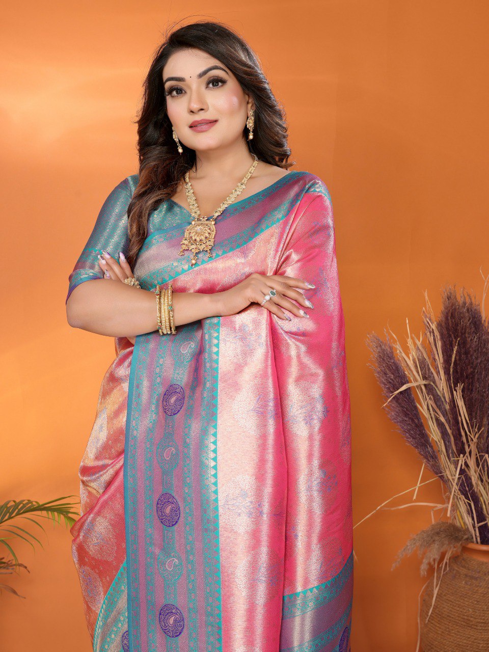 Anaita Pink Banarasi Tissue Silk Saree With Weaving Work