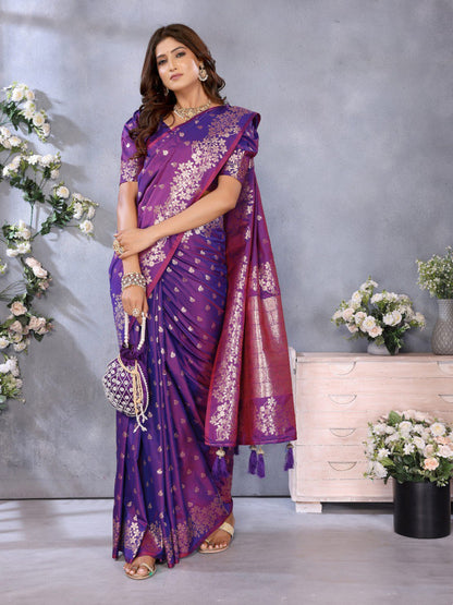 Anaita Purple Premium Banarasi Tissue Silk Saree With Gala Weaving Work