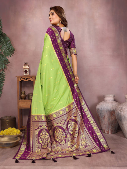 Anaita Parrot Handloom Kalamkari Silk Saree With Zari Woven Work